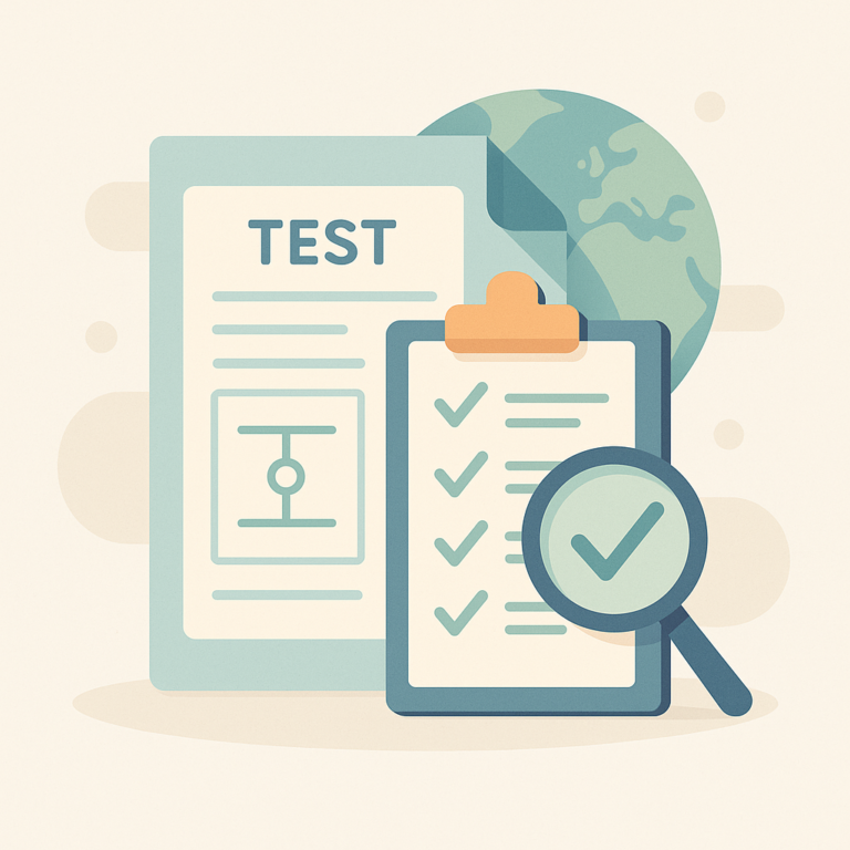 Illustration flat design de traduction de protocoles de test et validation avec documents et checklist